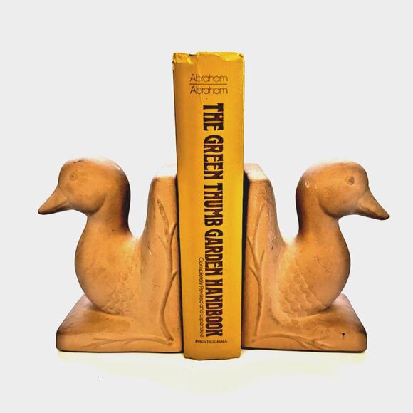 Terra Cotta Mallard Duck Head Bookends Vintage Cottage Core French Country - Picture 1 of 9